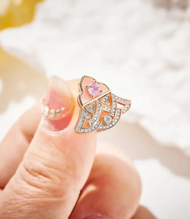 Gold-Tone Pavé Diamond and Pink Enamel Earring 2