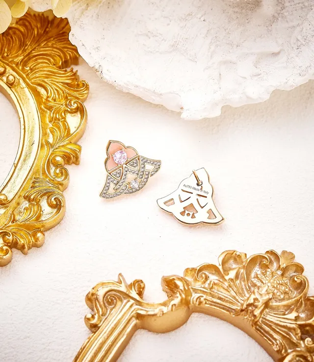 Gold-Tone Pavé Diamond and Pink Enamel Earring 4