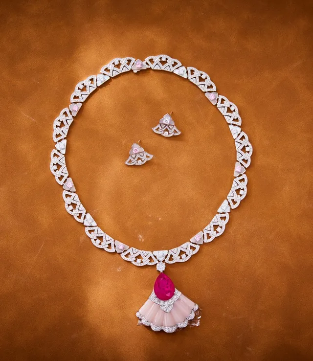 Gold-Tone Pavé Diamond and Pink Enamel Earring 5