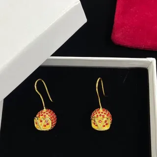 Gold-Tone Pavé Red Stone Spherical Dangle Earrings