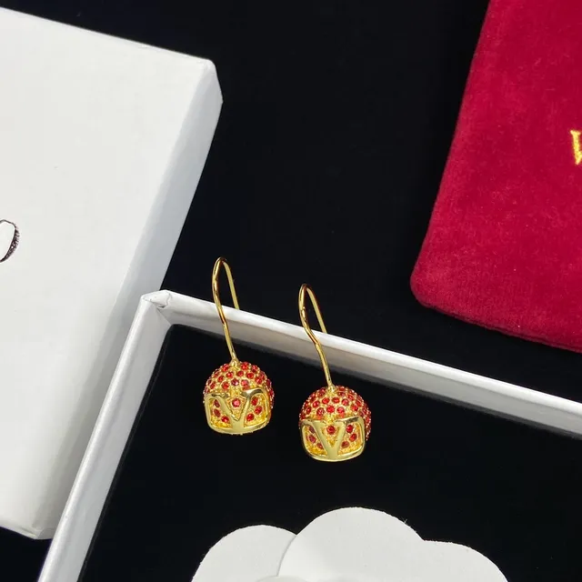 Gold-Tone Pavé Red Stone Spherical Dangle Earrings 5