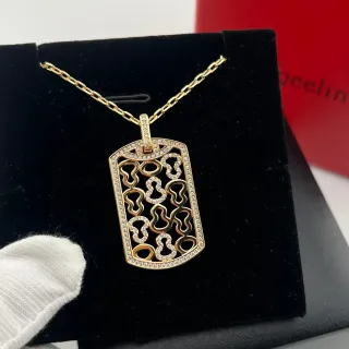 قلادة مع قلادة دون تاغ بموتيف موجي مرصع بلون ذهبي