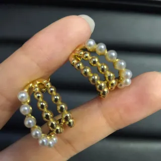 Gold-Tone Pearl and Bead Double-Row Hoop Earrings