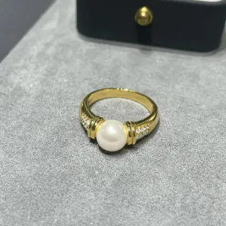 Gold-Tone Pearl and Pavé Stone Ring