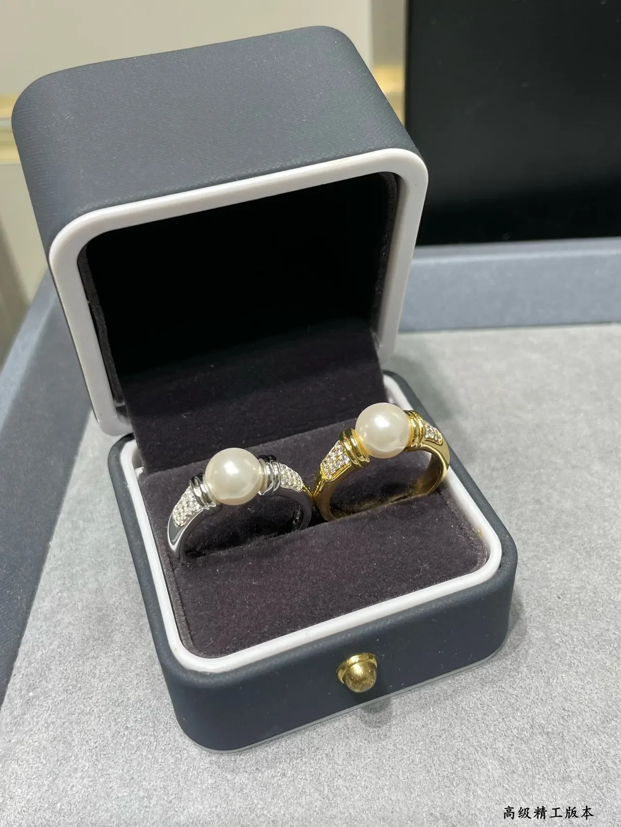 Gold-Tone Pearl and Pavé Stone Ring 2