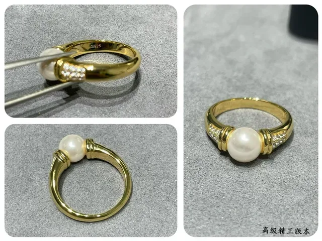 Gold-Tone Pearl and Pavé Stone Ring 4