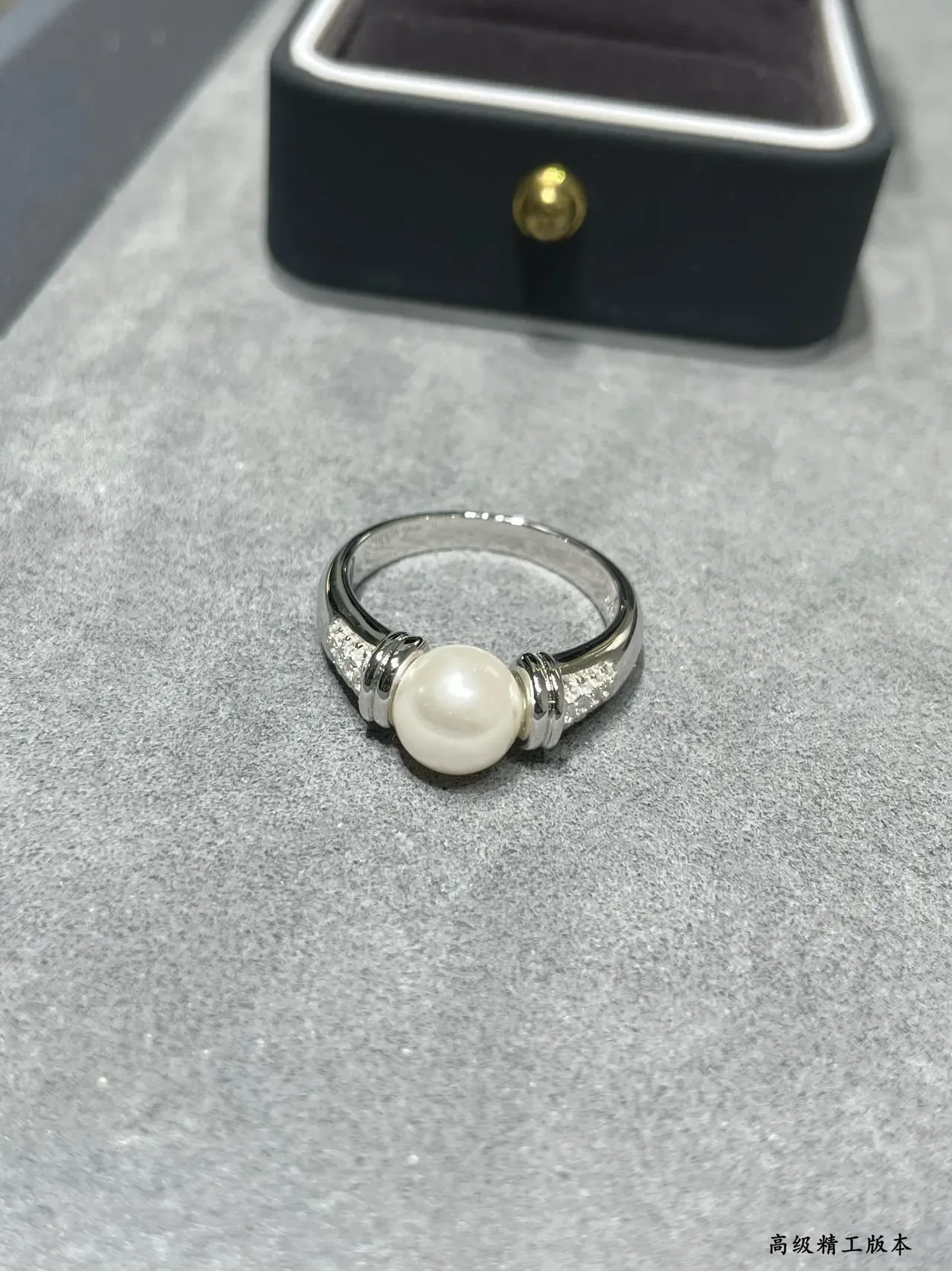 Gold-Tone Pearl and Pavé Stone Ring 5