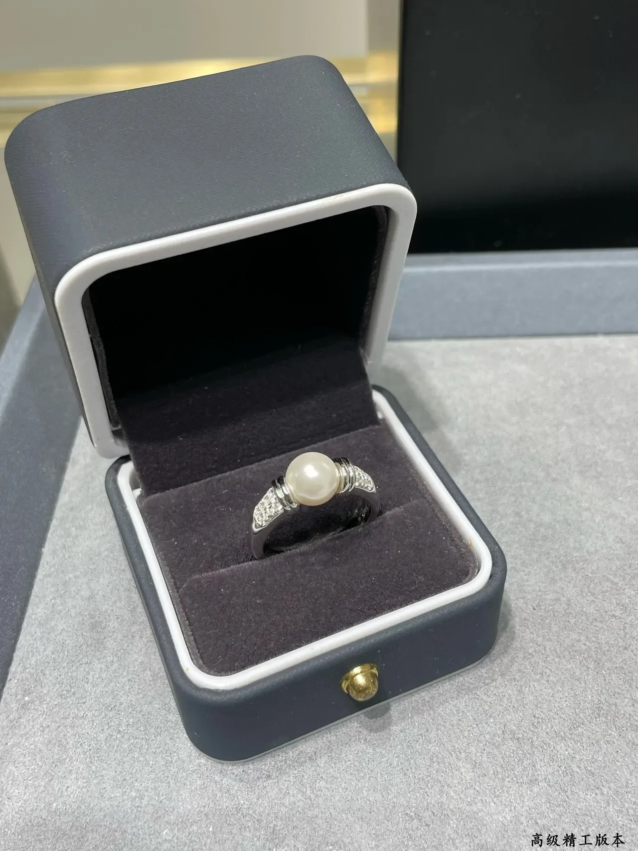 Gold-Tone Pearl and Pavé Stone Ring 6