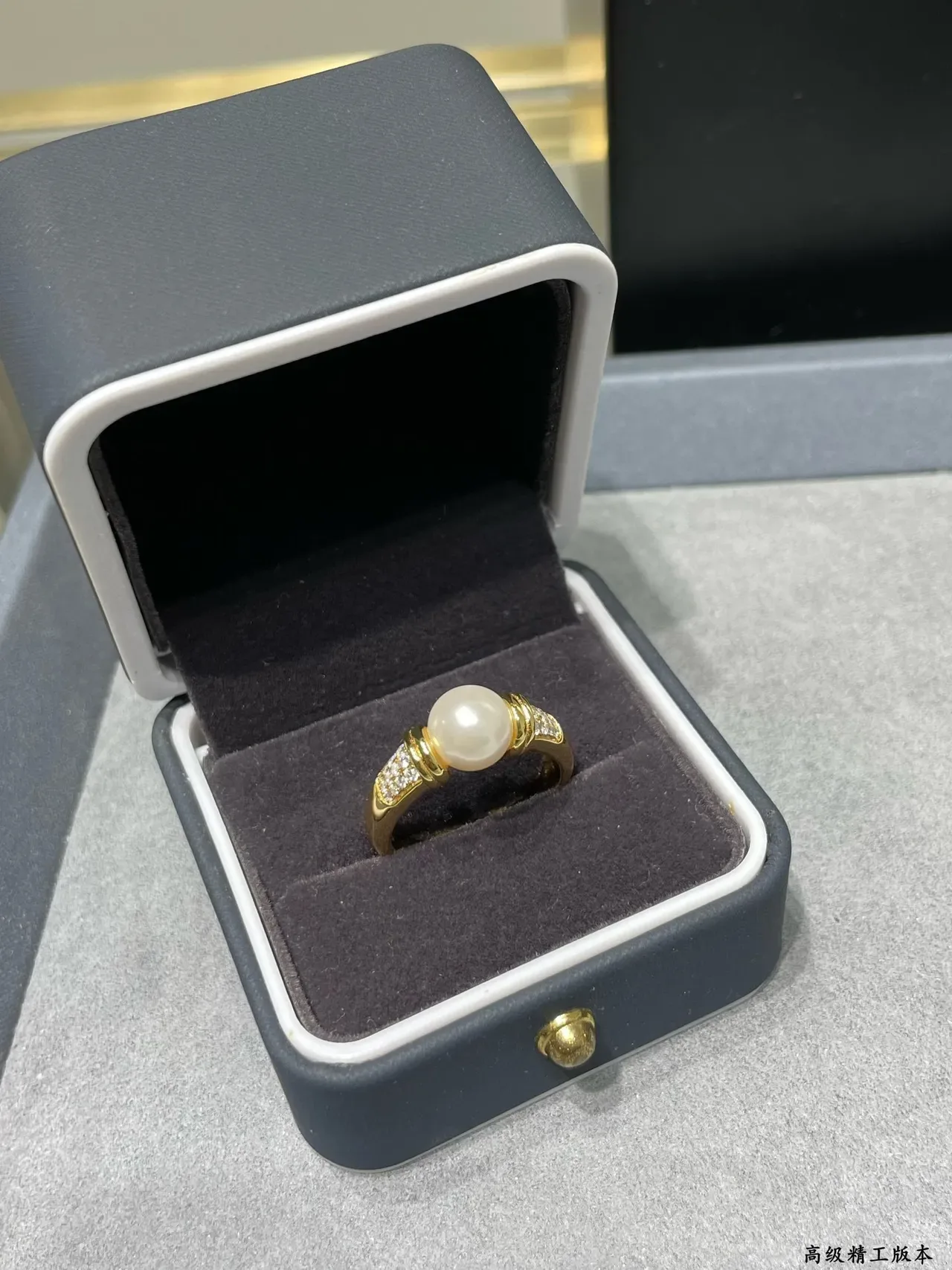 Gold-Tone Pearl and Pavé Stone Ring 7