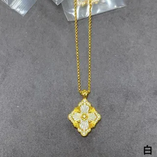 Gold-Tone Quatrefoil Floral Inlay Pendant Necklace