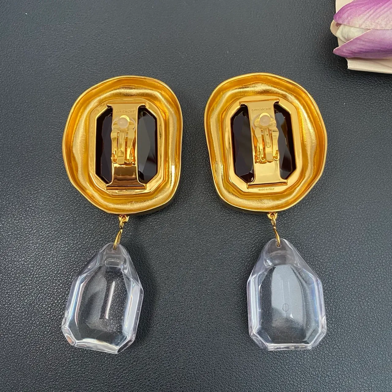 Gold-Tone Red and Transparent Faceted Drop Earrings 4