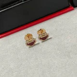 Gold-Tone Red Enamel Pavé Lock Motif Stud Earrings