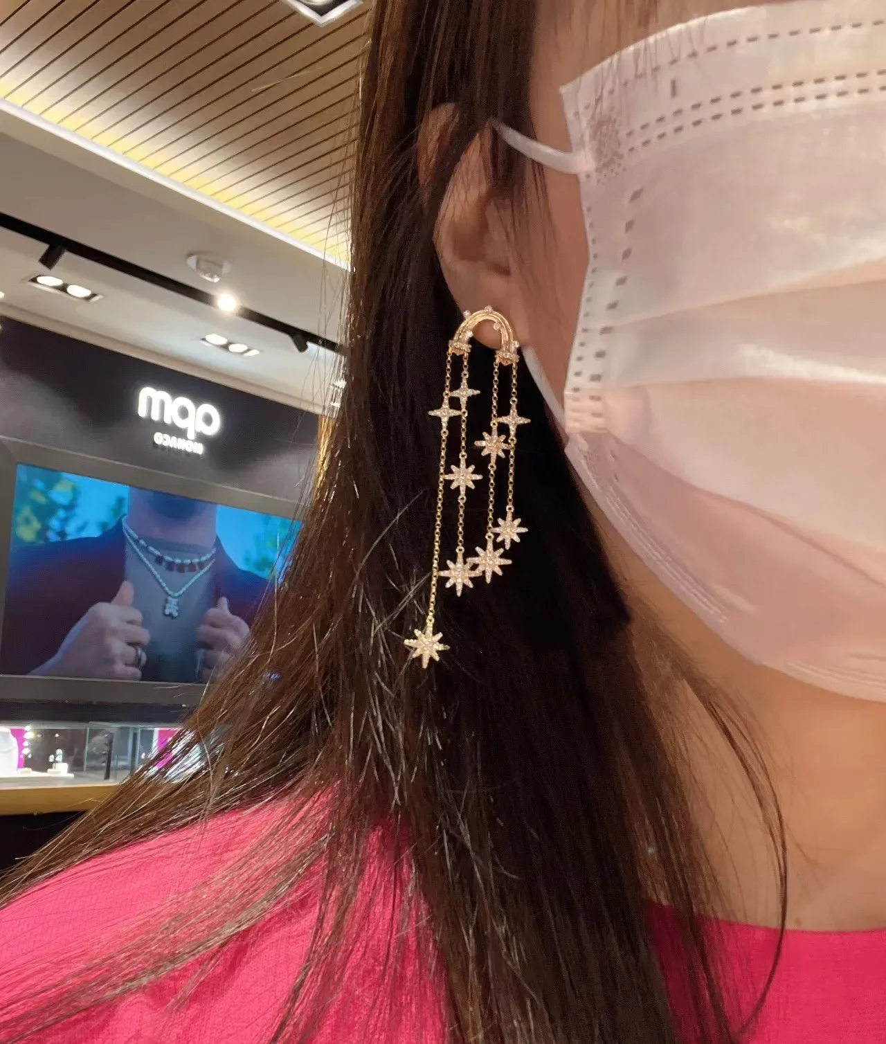 Gold-Tone Star Crystal Chandelier Earrings 3