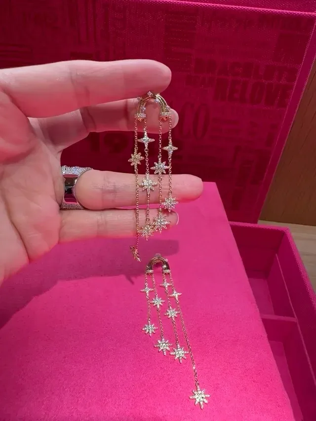 Gold-Tone Star Crystal Chandelier Earrings 4