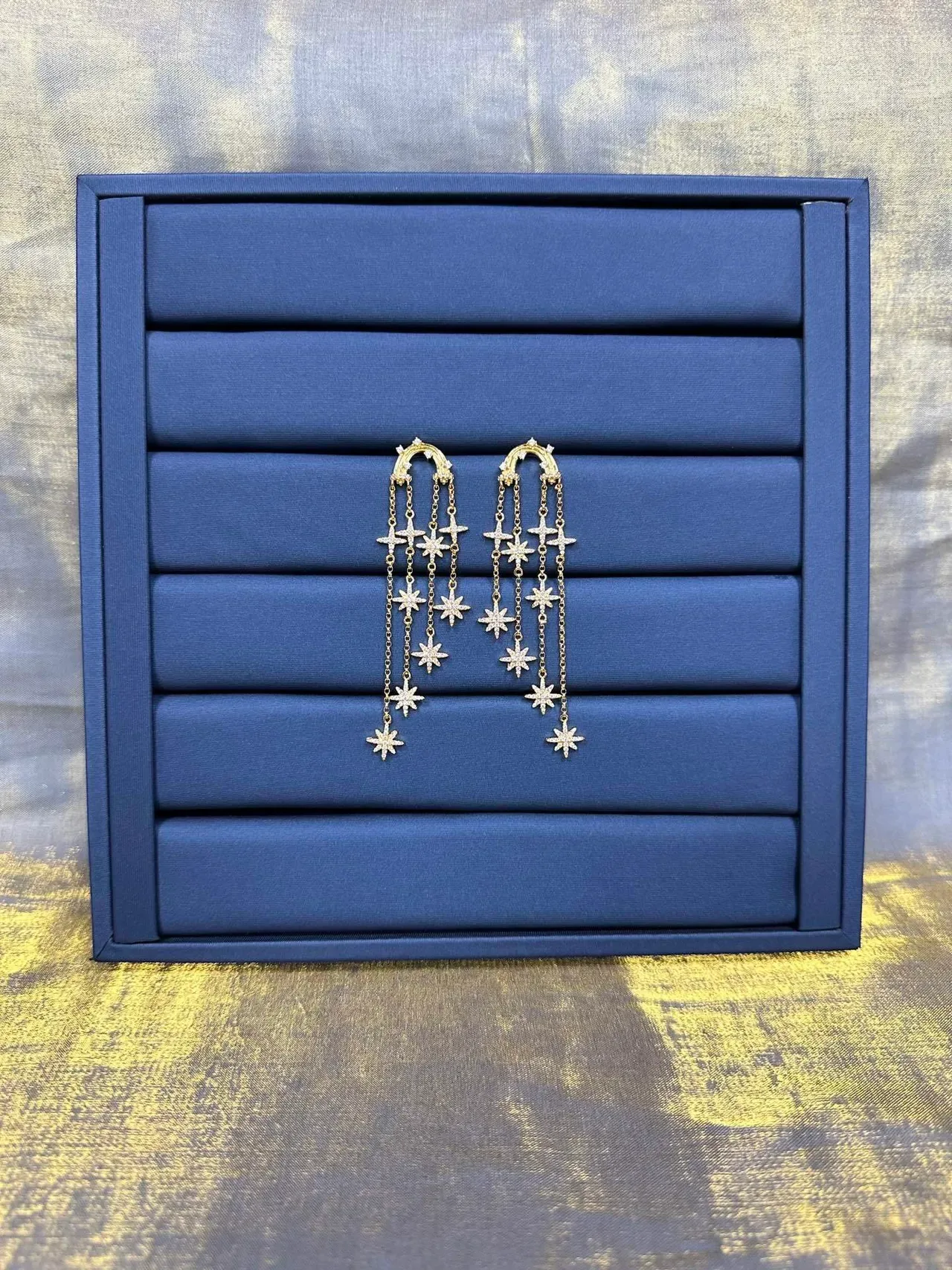 Gold-Tone Star Crystal Chandelier Earrings 7