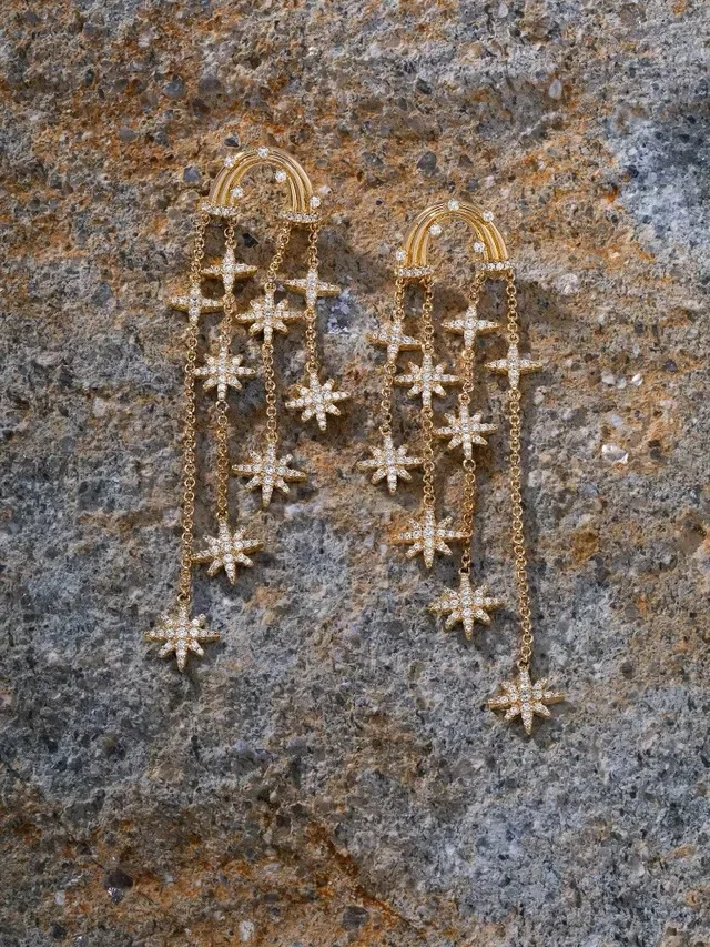 Gold-Tone Star Crystal Chandelier Earrings 8