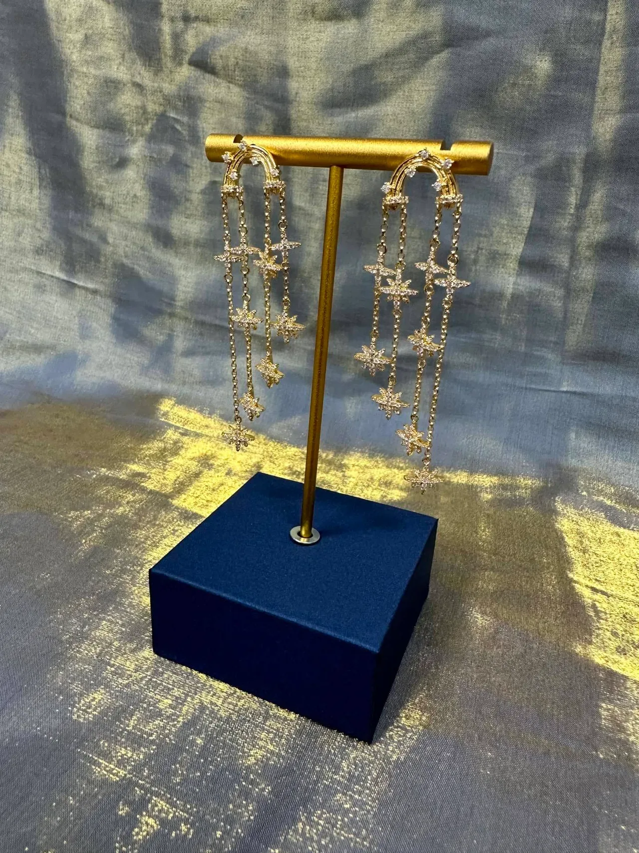 Gold-Tone Star Crystal Chandelier Earrings 9