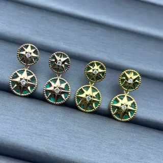Gold-Tone Starburst Malachite Inlay Double-Tier Earrings