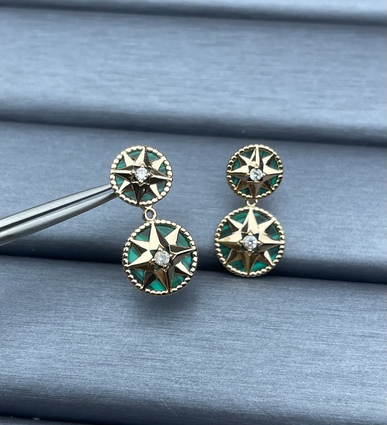 Gold-Tone Starburst Malachite Inlay Double-Tier Earrings 3