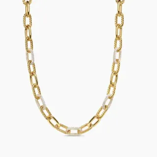 Collar con Cadena Trenzada y Link Pavé Dorado