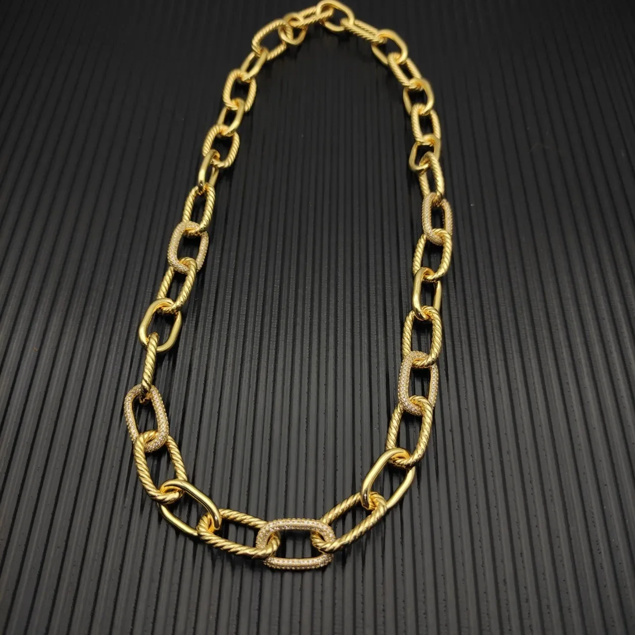Gold-Tone Twisted Rope and Pavé Link Necklace 4