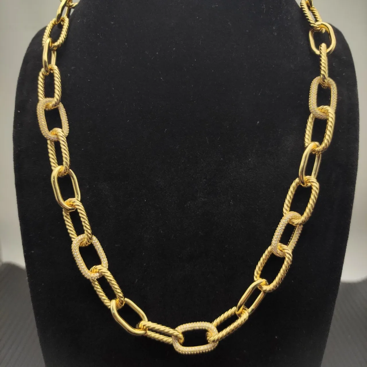 Gold-Tone Twisted Rope and Pavé Link Necklace 5