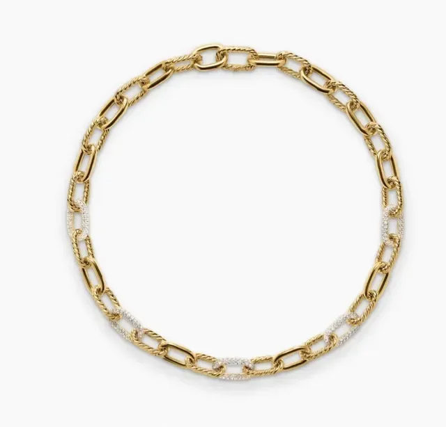 Gold-Tone Twisted Rope and Pavé Link Necklace 9