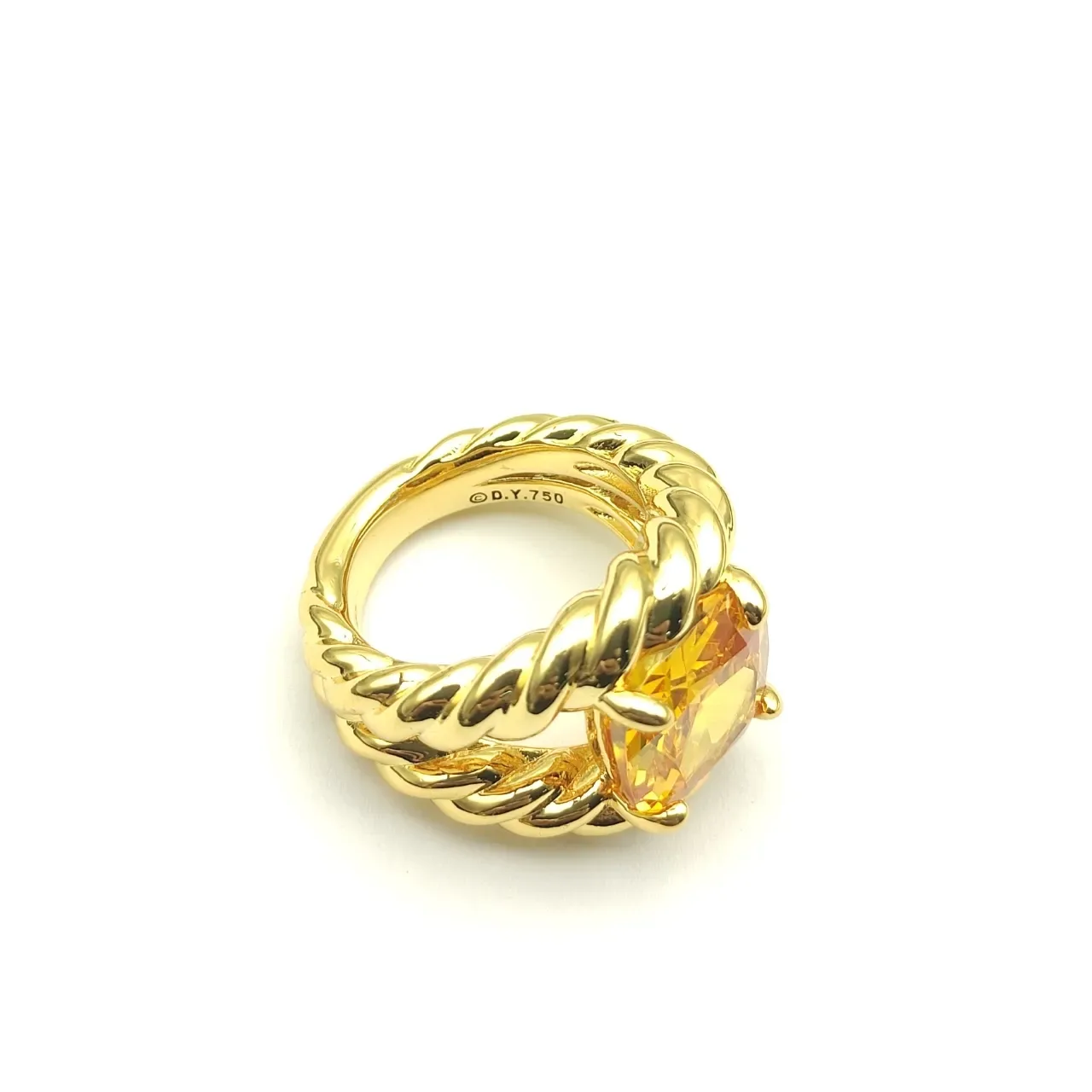 Gold-Tone Twisted Rope Band Cushion-Cut Amber Gemstone Ring 4