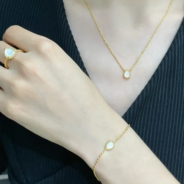 Gold-Tone Twisted Rope Chain Teardrop Gemstone Stacked Bracelets 8