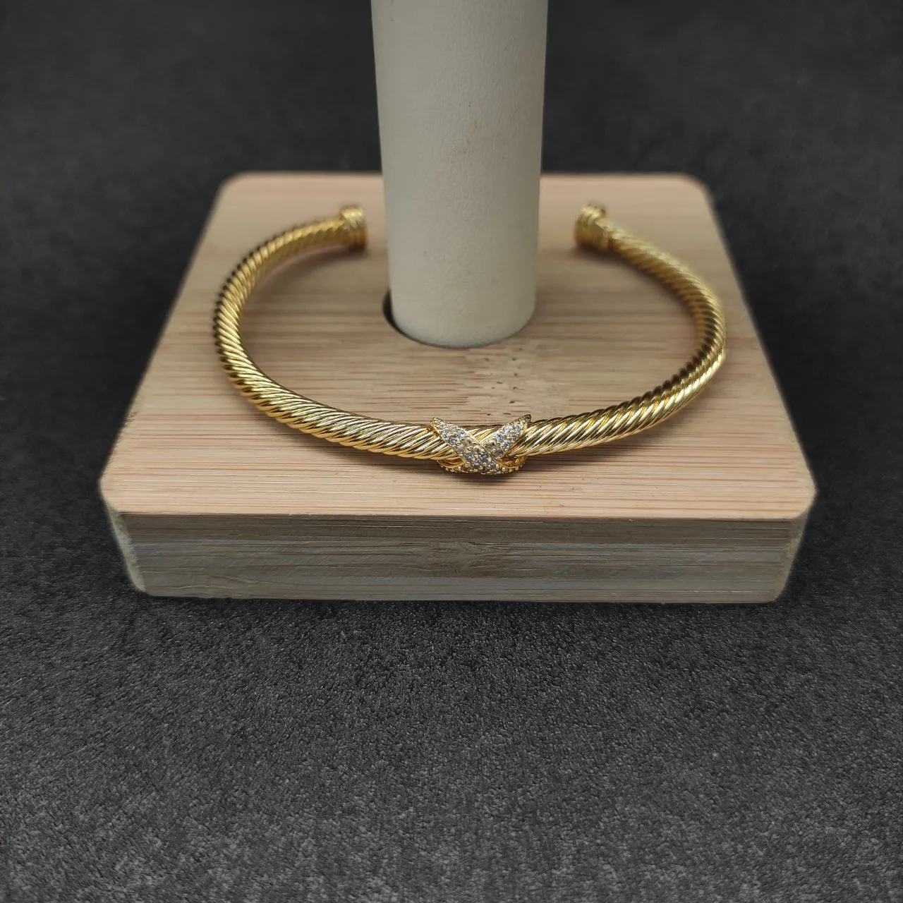 Gold-Tone Twisted Rope Pavé Crystal Open Cuff Bracelets 3