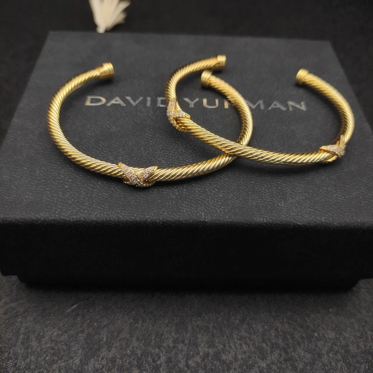 Gold-Tone Twisted Rope Pavé Crystal Open Cuff Bracelets 4