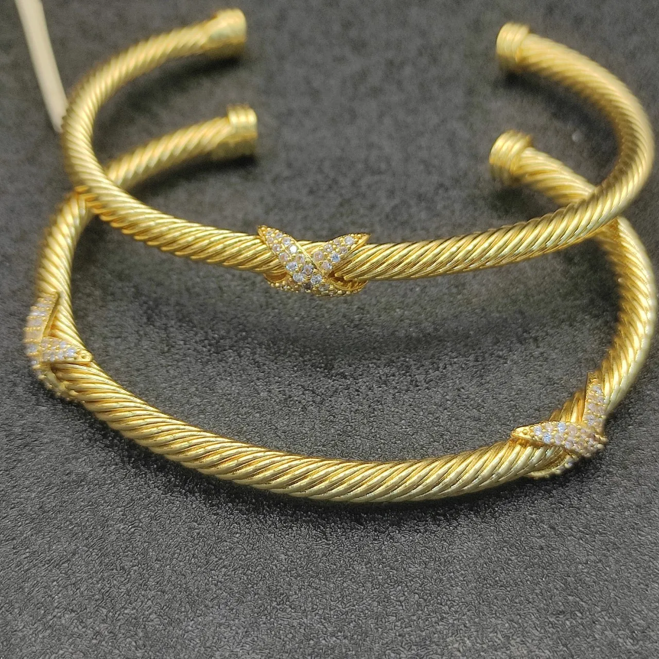 Gold-Tone Twisted Rope Pavé Crystal Open Cuff Bracelets 6