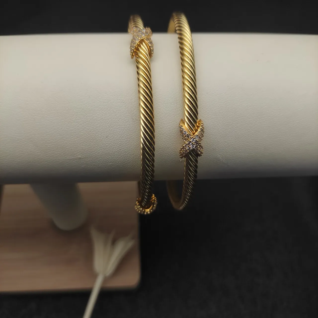 Gold-Tone Twisted Rope Pavé Crystal Open Cuff Bracelets 8