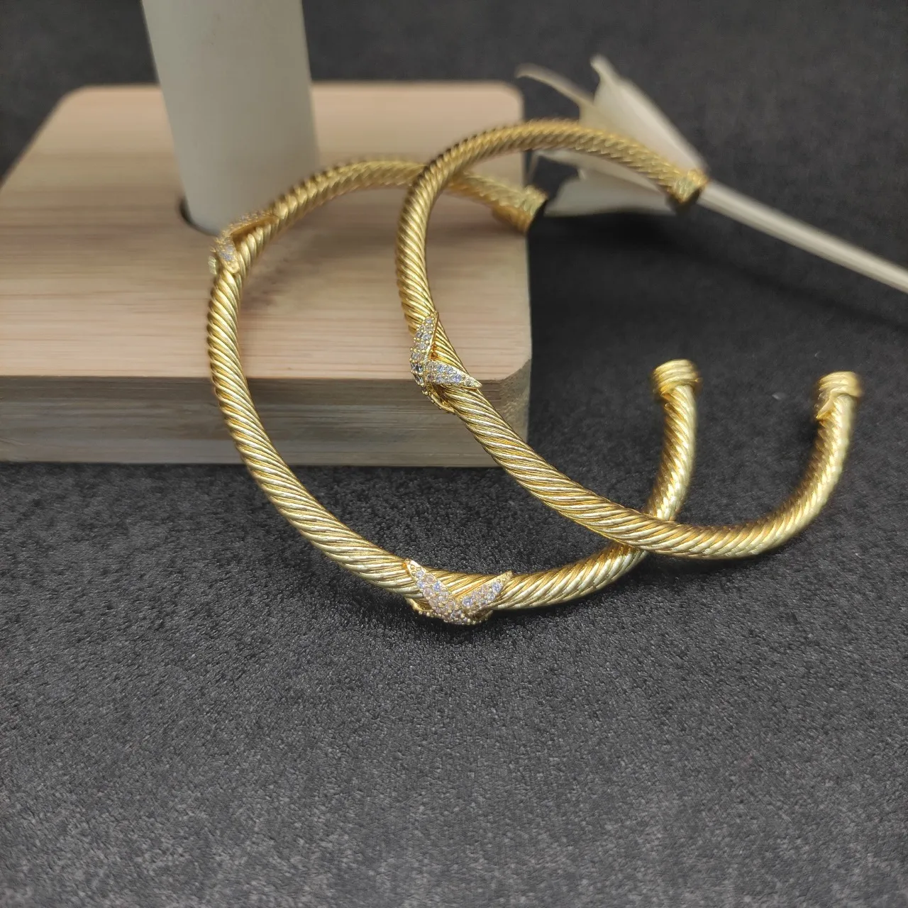 Gold-Tone Twisted Rope Pavé Crystal Open Cuff Bracelets 9
