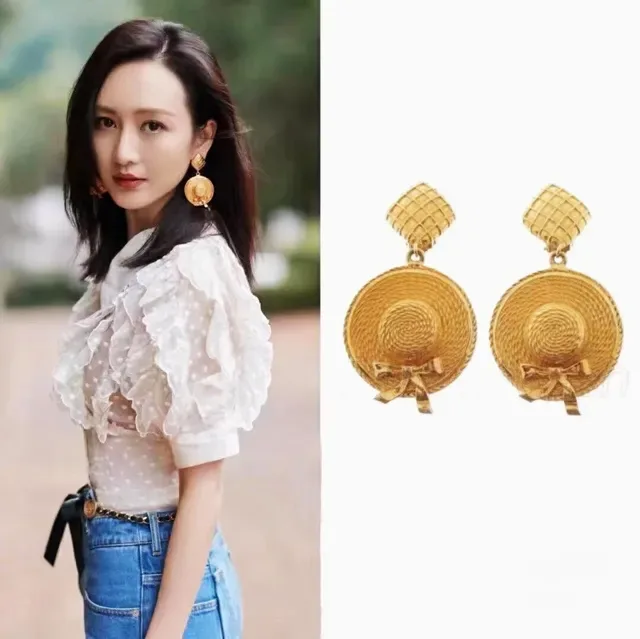 Gold-Tone Woven Disc Bow Drop Earrings 2
