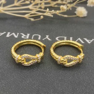 Gold-Toned Knot Motif Pavé Hoop Earrings