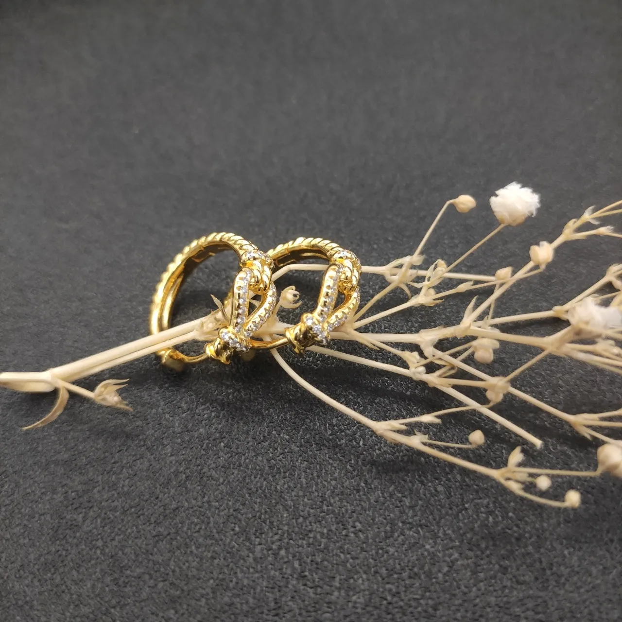Gold-Toned Knot Motif Pavé Hoop Earrings 2