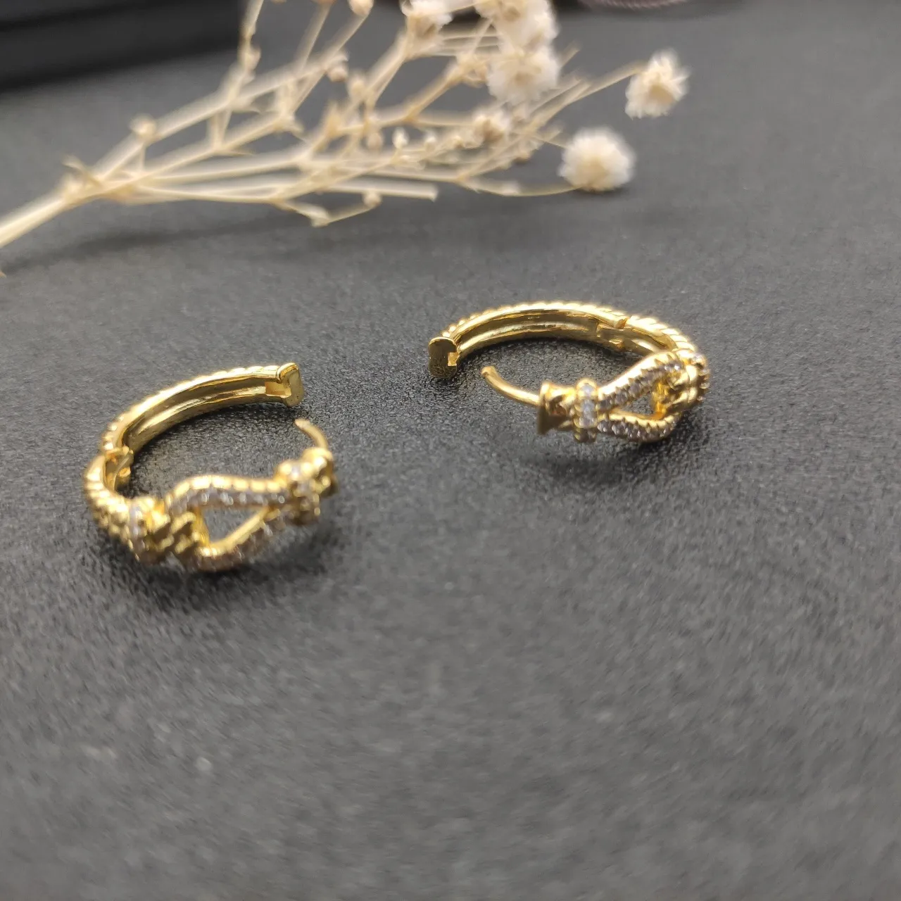 Gold-Toned Knot Motif Pavé Hoop Earrings 4