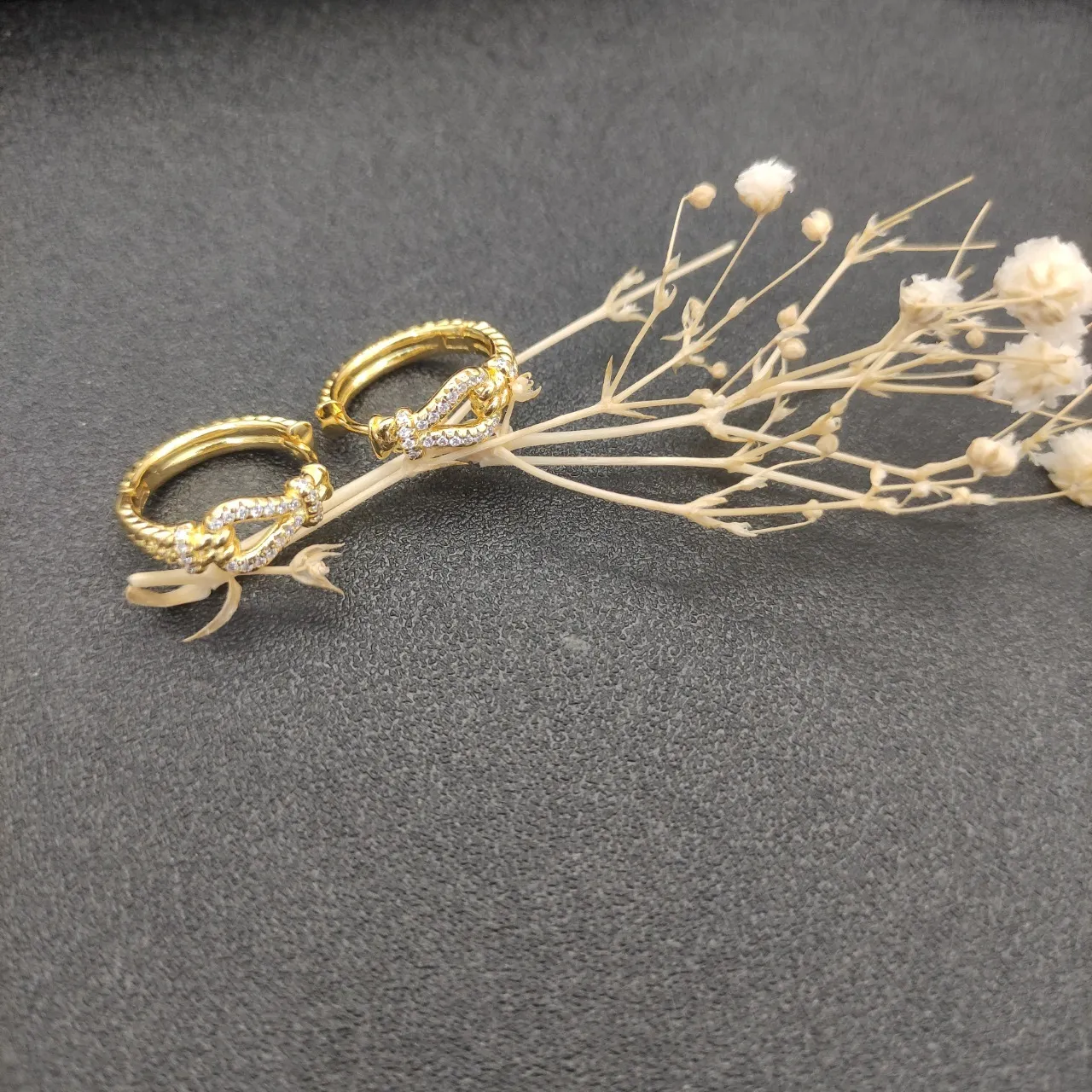 Gold-Toned Knot Motif Pavé Hoop Earrings 5