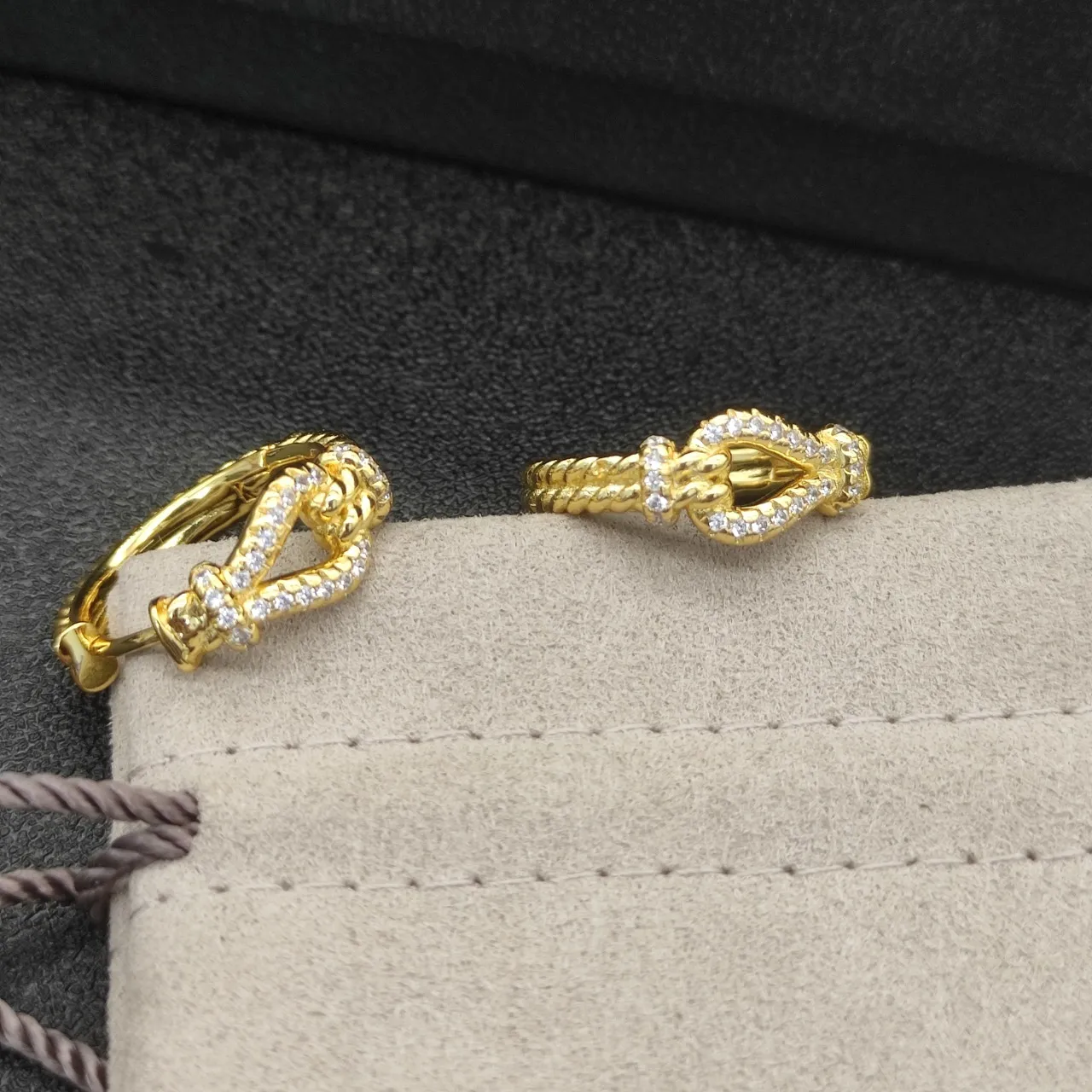Gold-Toned Knot Motif Pavé Hoop Earrings 6