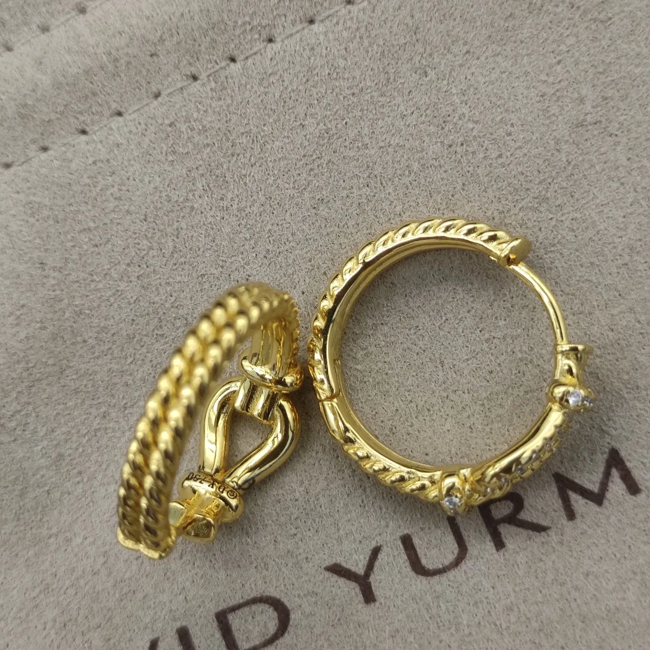 Gold-Toned Knot Motif Pavé Hoop Earrings 7