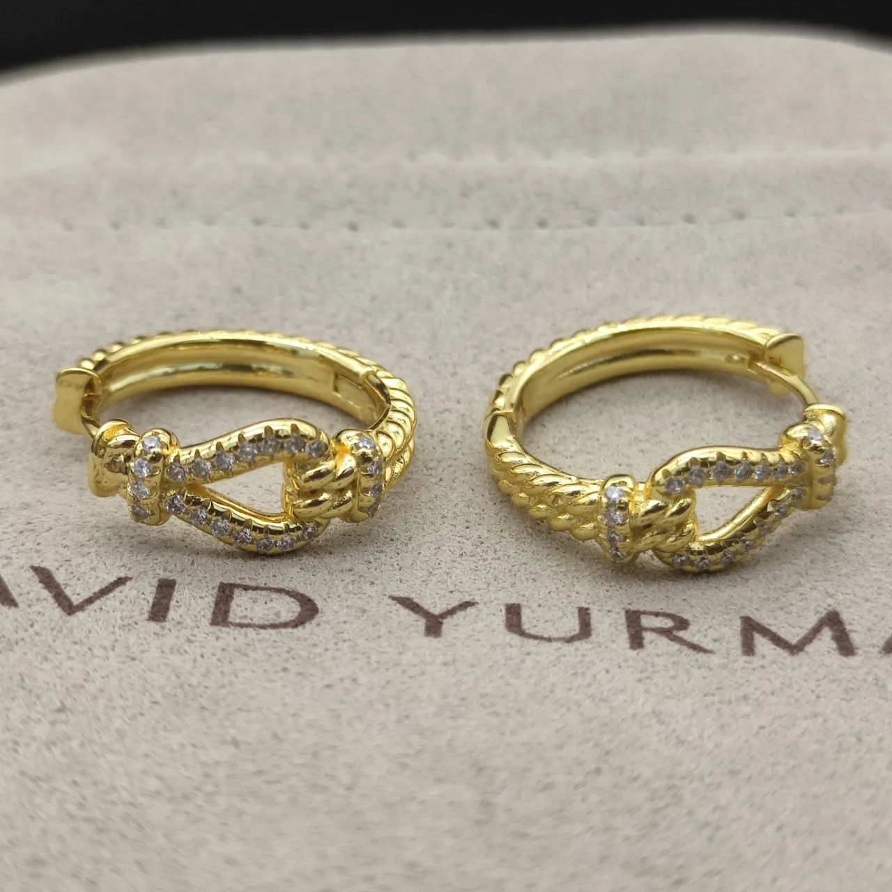 Gold-Toned Knot Motif Pavé Hoop Earrings 8