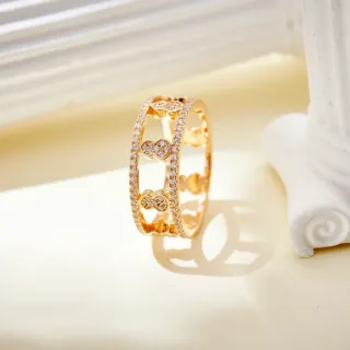 Gold-Toned Pavé-Set Openwork Heart Motif Ring