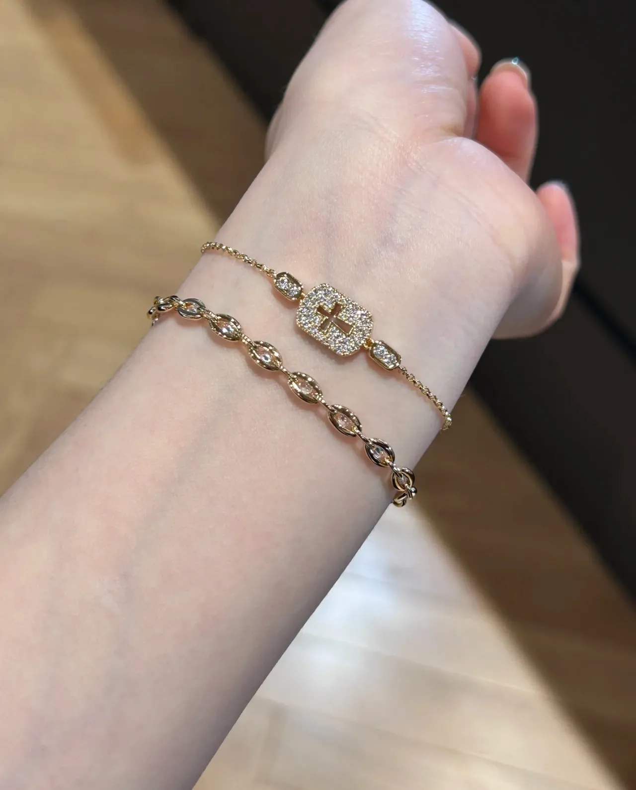Gold-Toned Pave Stone Link Chain Bracelet 2