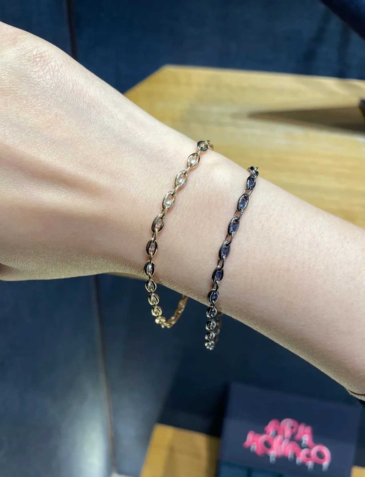 Gold-Toned Pave Stone Link Chain Bracelet 3