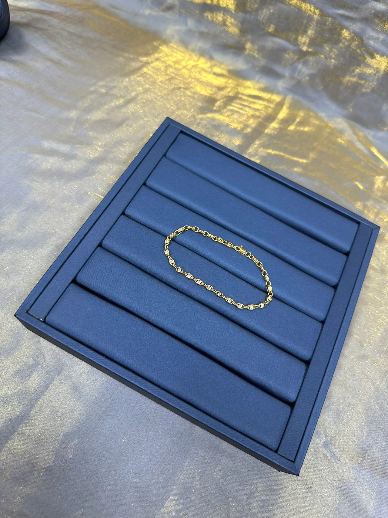 Gold-Toned Pave Stone Link Chain Bracelet 5