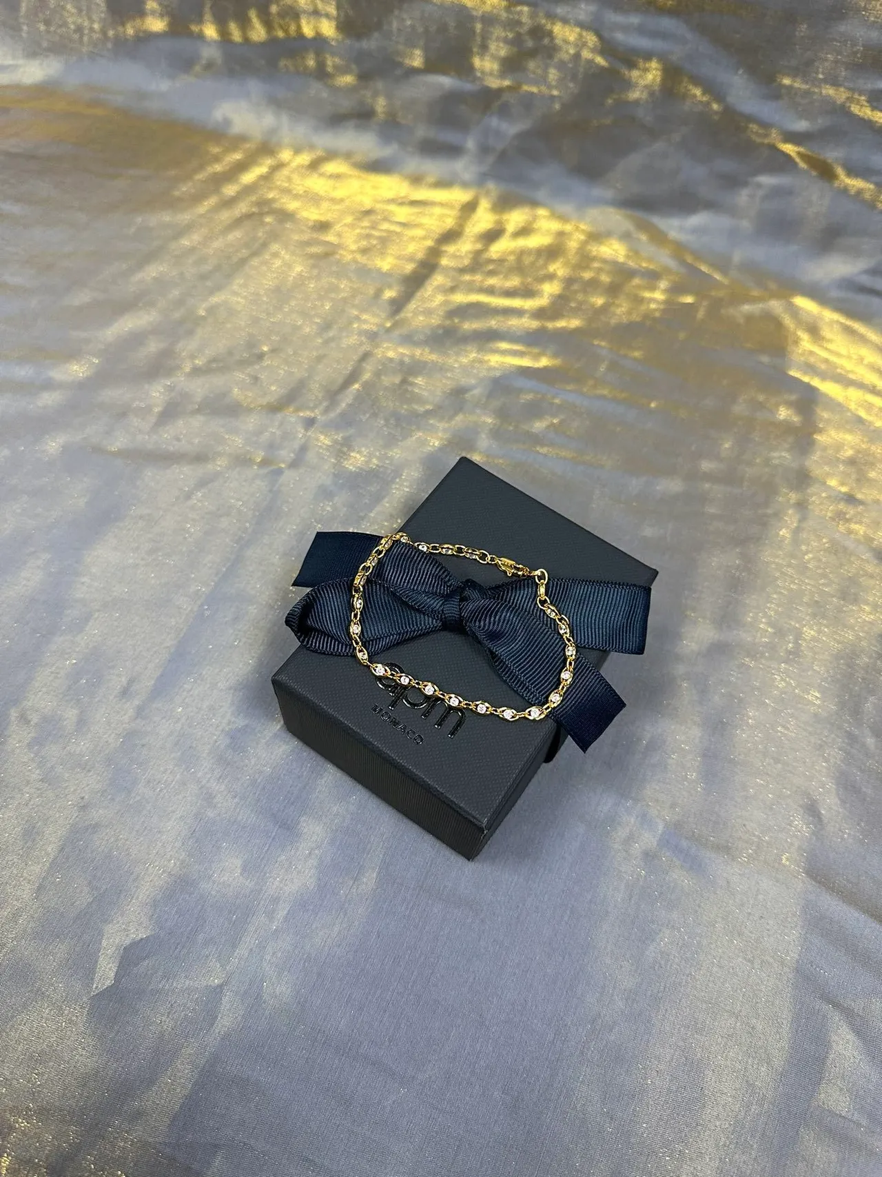 Gold-Toned Pave Stone Link Chain Bracelet 7