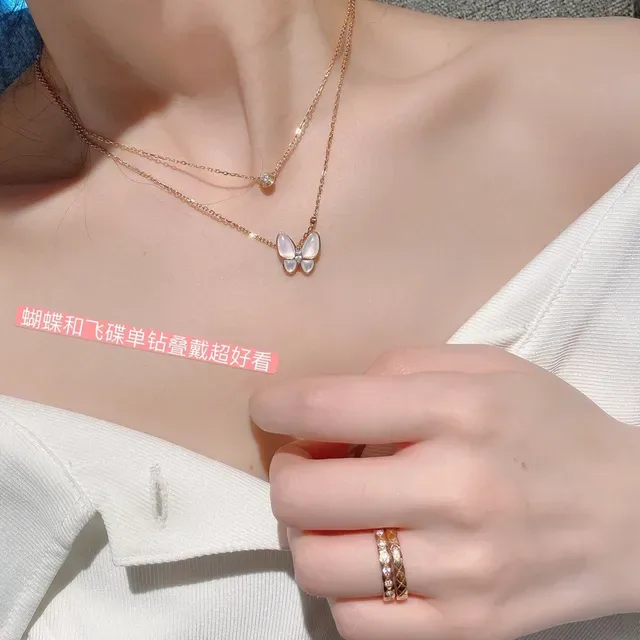 Gold White Butterfly Pendant Mother-of-Pearl Wings Necklace 3