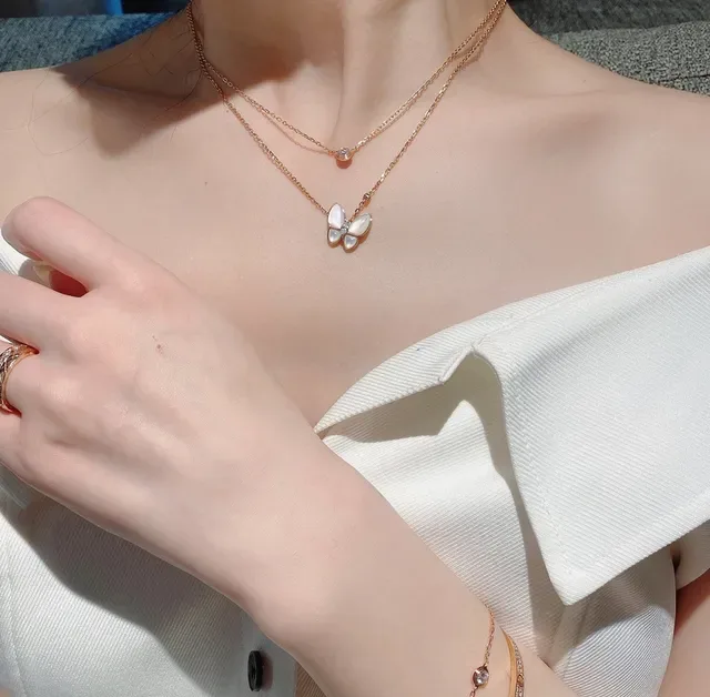 Gold White Butterfly Pendant Mother-of-Pearl Wings Necklace 8