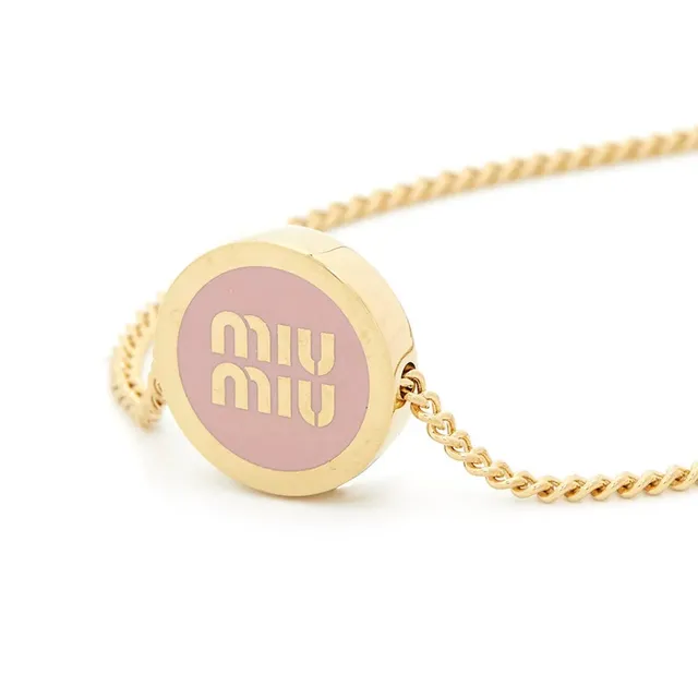 Gold White Curb Chain Circular Pendant Necklace 7